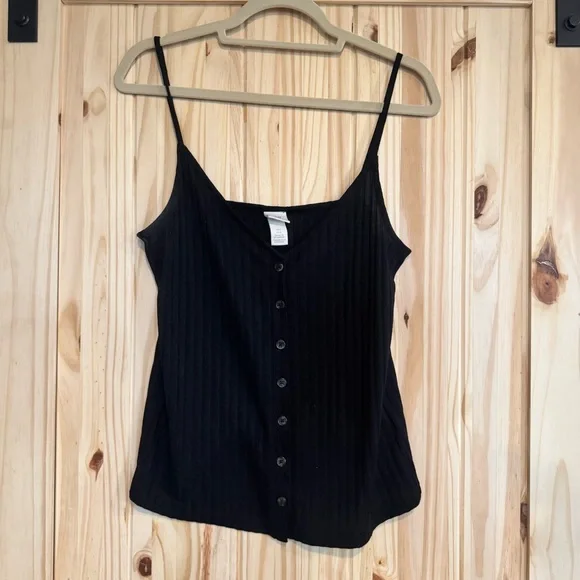 Black Button-Up Ribbed Camisole Top size Large - Picture 4 of 6